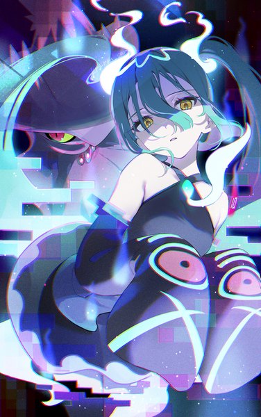 Anime-Bild 626x1000 mit pokemon vocaloid nintendo project voltage hatsune miku mismagius ghost miku (project voltage) ouri (aya pine) single long hair tall image looking at viewer fringe hair between eyes twintails yellow eyes aqua hair gen 4 pokemon girl detached sleeves