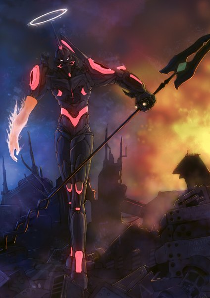 Anime picture 2480x3507 with neon genesis evangelion rebuild of evangelion evangelion: 2.0 you can (not) advance gainax hin (conqueror) single tall image highres standing ruins weapon halo mecha