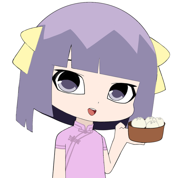 Anime-Bild 1080x1080 mit yingxin single looking at viewer short hair open mouth simple background holding purple hair upper body traditional clothes chinese clothes girl food nikuman