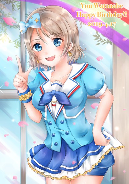 Anime picture 2550x3624 with love live! sunshine!! sunrise (studio) love live! watanabe you rin5325 single tall image looking at viewer blush fringe highres short hair breasts open mouth blue eyes smile hair between eyes brown hair standing :d