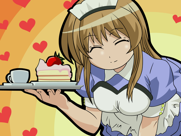 Anime picture 1600x1200 with pani poni dash! momose kurumi eyes closed light smile vector waitress sweets cake