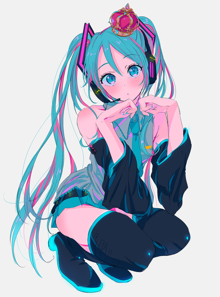 Anime picture 1480x2000 with vocaloid hatsune miku najuco (naju0517) single long hair tall image looking at viewer blush fringe simple background hair between eyes white background twintails pink hair nail polish head tilt pleated skirt multicolored hair aqua eyes fingernails