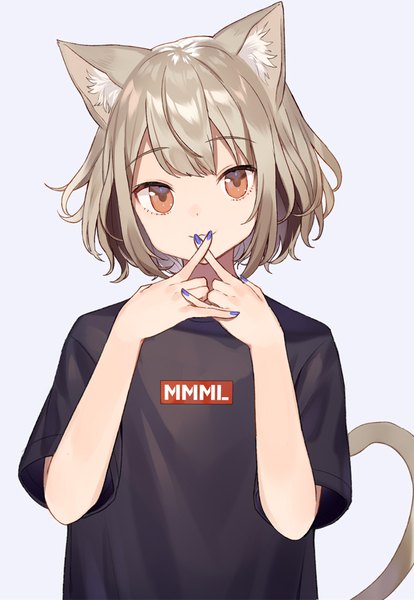 Anime picture 650x941 with original shugao single tall image looking at viewer blush fringe short hair simple background blonde hair smile white background brown eyes animal ears upper body tail nail polish head tilt animal tail fingernails