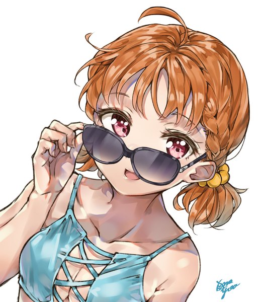 Anime picture 1800x2047 with love live! sunshine!! sunrise (studio) love live! takami chika takenoko no you single tall image looking at viewer highres short hair breasts open mouth simple background white background signed ahoge braid (braids) :d pink eyes fingernails