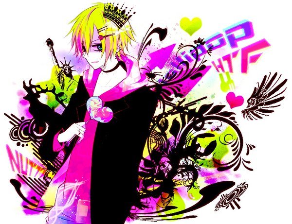 Anime picture 1000x769 with happy tree friends nutty ibuki (artist) single short hair blonde hair white background looking away aqua eyes open clothes open jacket pale skin silhouette outline personification boy hair ornament earrings jacket heart