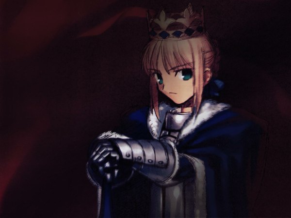 Anime picture 1600x1200 with fate (series) fate/stay night studio deen type-moon artoria pendragon (all) saber black background dark background crown