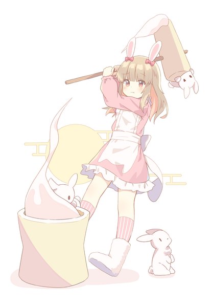Anime picture 2240x3220 with original ryoku sui single long hair tall image highres blonde hair white background animal ears looking away full body pink eyes bunny ears tsukimi girl animal socks food sweets bunny