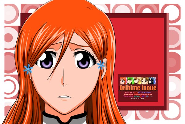 Anime picture 3000x2015 with bleach studio pierrot inoue orihime jczala long hair highres purple eyes orange hair face girl hair ornament snowflake hair ornament