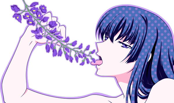 Anime picture 4884x2892 with kampfer sangou shizuku long hair highres open mouth wide image purple eyes blue hair absurdres transparent background vector girl flower (flowers) tongue wisteria