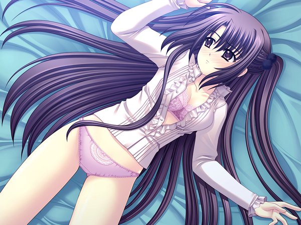 Anime picture 1200x900 with oretachi ni tsubasa wa nai watarai asuka long hair light erotic brown hair brown eyes game cg lying two side up girl underwear panties