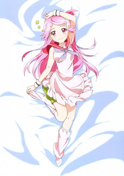 Anime picture 4916x6985 with fantasista doll shimeji (fantasista doll) single long hair tall image looking at viewer highres smile pink hair absurdres pink eyes scan girl dress socks sundress gaiters