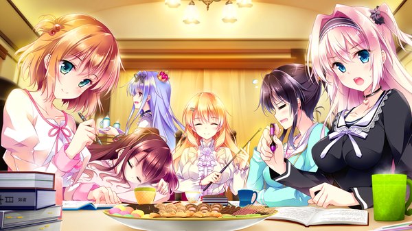 Anime picture 1920x1080 with golden marriage ensemble (studio) amaya rei ichijouji touko tange kasumi shimakage ruri kasugano yukariko marika von wittelsbach long hair blush highres short hair open mouth blue eyes black hair blonde hair brown hair wide image multiple girls blue hair