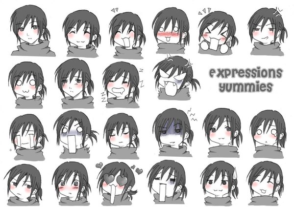 Anime picture 1176x832 with original iris-zeible blush fringe short hair open mouth black hair simple background white background ponytail eyes closed :d inscription fang (fangs) face sleeping ^ ^ crying :3 angry