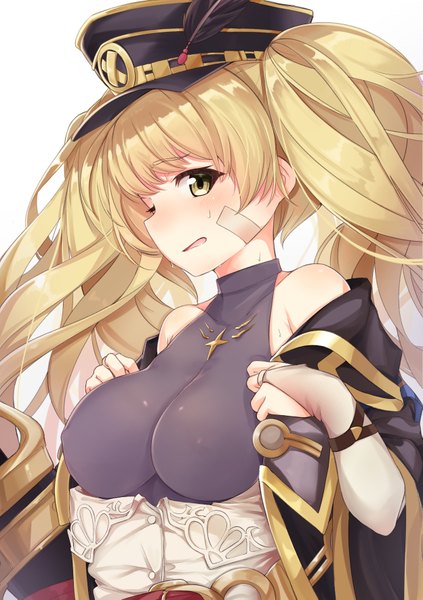 Anime picture 2494x3541 with granblue fantasy monica weisswind j young single long hair tall image looking at viewer blush fringe highres breasts open mouth light erotic simple background blonde hair large breasts standing white background twintails bare shoulders