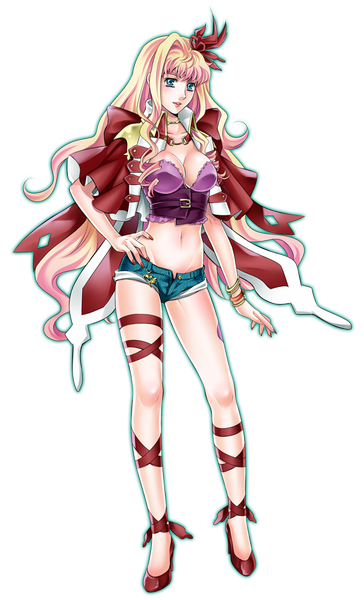 Anime picture 607x1000 with macross macross frontier sheryl nome tamari (flawless) single long hair tall image looking at viewer blush fringe breasts blue eyes light erotic blonde hair cleavage full body nail polish legs hand on hip transparent background