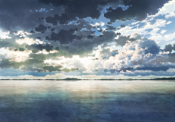 イラスト 1781x1250 と オリジナル さかなもどき highres 空 cloud (clouds) horizon no people landscape 海