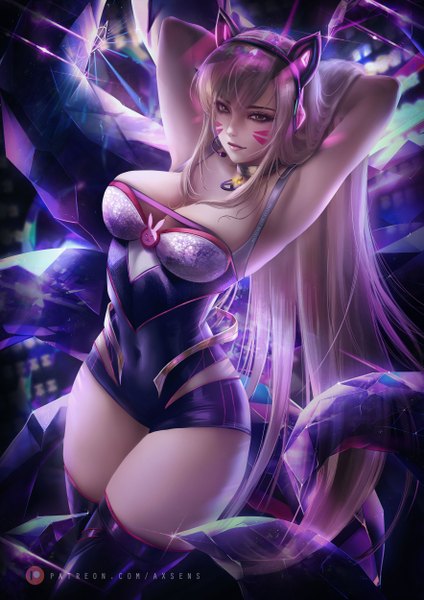 Anime picture 3532x5000 with overwatch blizzard entertainment d.va (overwatch) axsen single long hair tall image fringe highres breasts light erotic blonde hair large breasts standing bare shoulders brown eyes signed animal ears payot looking away