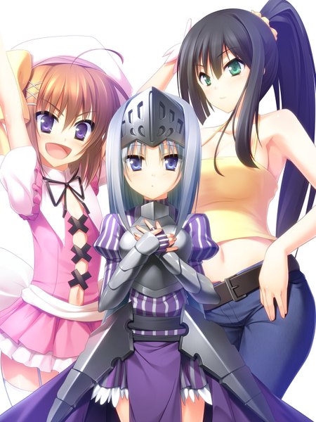 Anime picture 1200x1600 with kore wa zombie desu ka? studio deen eucliwood hellscythe haruna (zombie) seraphim (zombie) oogure haruka long hair tall image short hair open mouth blue eyes black hair brown hair purple eyes multiple girls green eyes silver hair ponytail loli girl