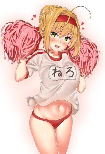 Anime picture 1131x1660 with fate (series) fate/grand order fate/extra nero claudius (fate) (all) nero claudius (fate) kawai (purplrpouni) single tall image looking at viewer blush fringe short hair breasts open mouth light erotic simple background blonde hair smile hair between eyes large breasts