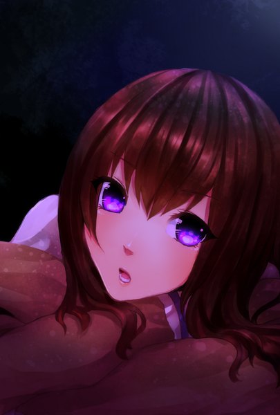 Anime picture 1181x1748 with steins;gate white fox makise kurisu reniirean (artist) single long hair tall image open mouth brown hair purple eyes girl