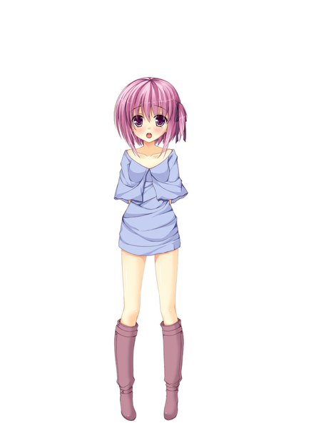 Anime picture 750x1000 with ro-kyu-bu! project no.9 minato tomoka asa no ha single tall image looking at viewer short hair open mouth simple background standing white background purple eyes purple hair mole loli mole under eye one side up hands behind back girl