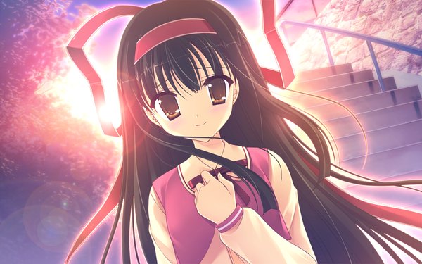 Anime picture 1024x640 with prism magical (game) black hair wide image brown eyes game cg girl