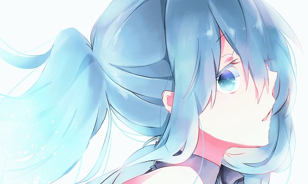 Anime picture 1000x600 with vocaloid hatsune miku umigumo yuuna single long hair fringe blue eyes wide image profile aqua hair close-up girl