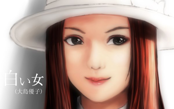 Anime picture 6000x3750 with original soyokaze single long hair blush highres smile brown hair wide image looking away absurdres lips black eyes portrait face girl hat