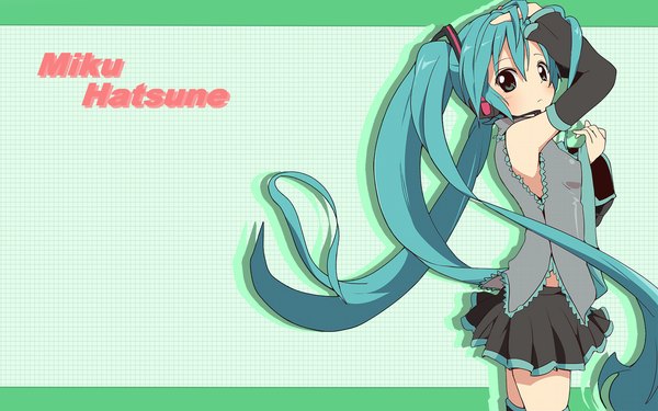 Anime picture 1920x1200 with vocaloid hatsune miku highres wide image green background girl