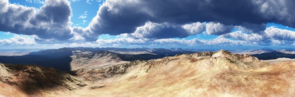 Anime picture 2720x900 with original trbrchdm highres wide image sky cloud (clouds) shadow mountain no people landscape scenic