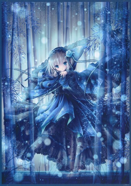 Anime picture 2478x3500 with tinker bell single tall image highres short hair blue eyes blonde hair loli girl dress plant (plants) headdress bamboo