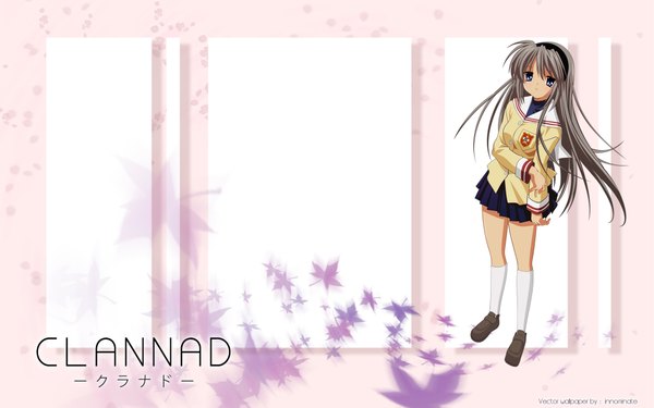 Anime picture 1920x1200 with clannad key (studio) sakagami tomoyo long hair highres wide image pleated skirt skirt uniform school uniform miniskirt socks leaf (leaves) white socks