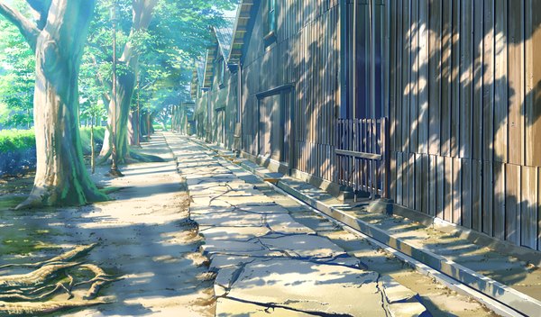 Anime picture 1360x800 with shoujo shin'iki wide image game cg shadow no people plant (plants) tree (trees) house path