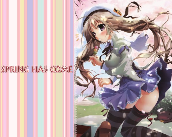 Anime picture 1280x1024 with light erotic no panties upskirt thighhighs tagme