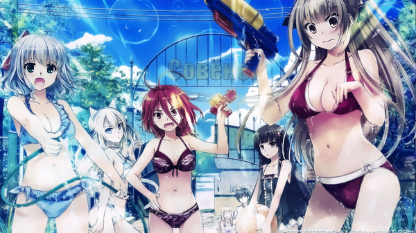 Anime-Bild 1366x768 mit amagi brilliant park everlasting summer kyoto animation iichan eroge sento isuzu latifa fleuranza muse (amaburi) sylphy (amaburi) koborii (amaburi) salama (amaburi) kanie seiya arsenixc vvcephei totoro-gx long hair fringe short hair breasts open mouth blue eyes