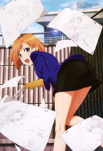Anime picture 4074x5930 with shirobako megami magazine p.a. works miyamori aoi single tall image looking at viewer highres short hair open mouth blue eyes blonde hair absurdres official art girl paper