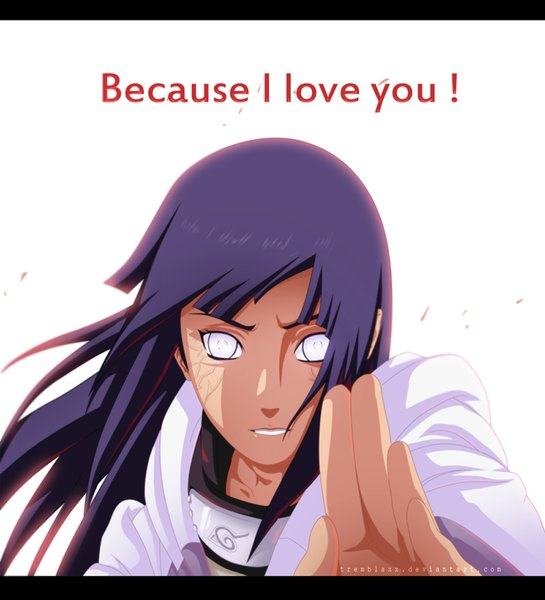 Anime picture 1000x1100 with naruto studio pierrot naruto (series) hyuuga hinata tremblax single long hair tall image white background purple hair inscription coloring letterboxed white eyes byakugan girl bandana