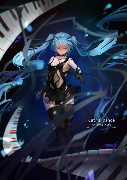 Anime picture 3720x5262 with vocaloid hatsune miku orga (orgacl) single tall image looking at viewer fringe highres open mouth simple background smile red eyes twintails animal ears blue hair absurdres very long hair cat ears gradient background floating hair