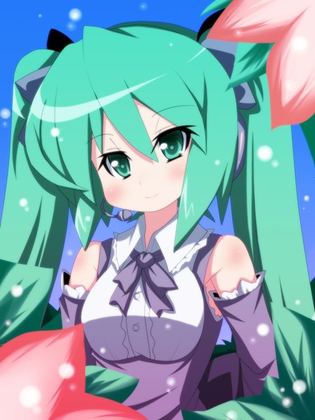 Anime picture 1200x1600 with project diva vocaloid hatsune miku oborotsuki kakeru single long hair tall image twintails green eyes green hair girl