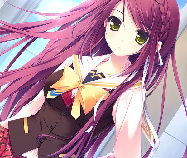 Anime picture 1024x864 with sugirly wish kamira akane long hair green eyes game cg purple hair girl serafuku