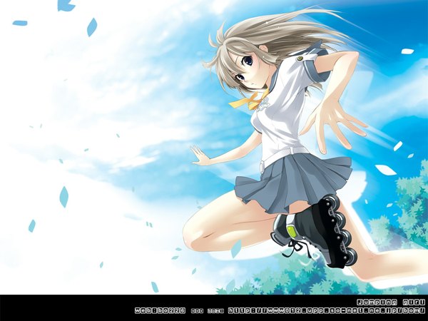 Anime picture 1024x768 with bomi uniform school uniform serafuku roller skates