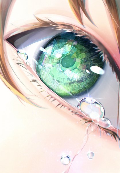 Anime picture 1068x1532 with original meiya (dia douya) single tall image brown hair green eyes sparkle tears looking up close-up crying girl eye