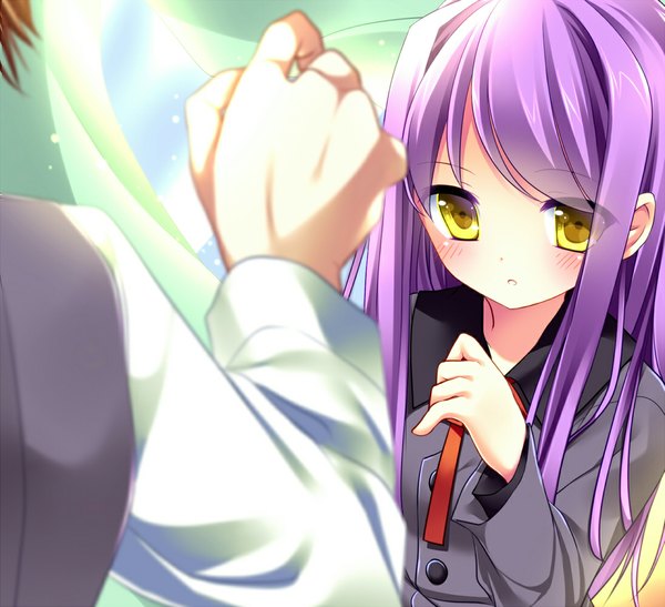 Anime picture 1095x1000 with original nametakenoko long hair blush yellow eyes purple hair girl