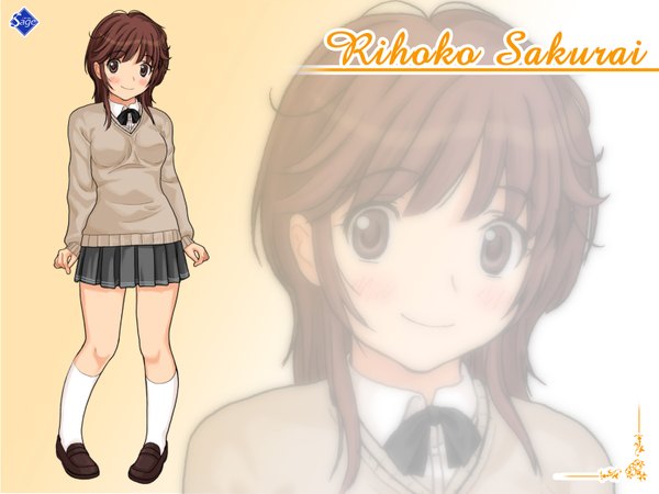 Anime picture 1600x1200 with amagami sakurai rihoko brown hair brown eyes zoom layer girl serafuku sweater