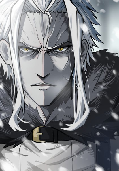 Anime picture 3500x5000 with mushoku tensei studio bind orsted (mushoku tensei) gfpebs single tall image looking at viewer highres short hair yellow eyes absurdres silver hair upper body snowing boy