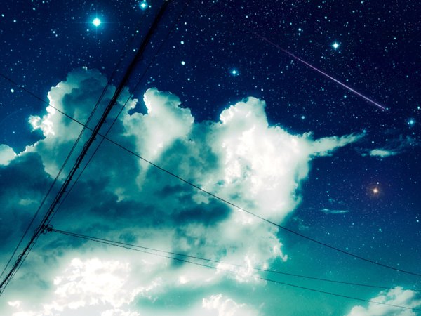 イラスト 3264x2448 と オリジナル うさもち。 highres absurdres 空 cloud (clouds) from below glowing landscape scenic shooting star 星