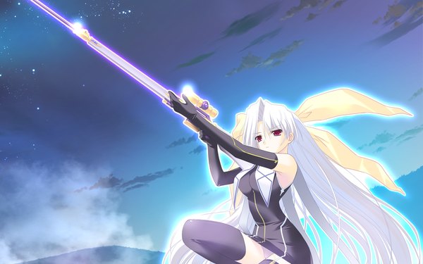 Anime picture 1024x640 with prism magical (game) long hair light erotic red eyes wide image game cg white hair girl