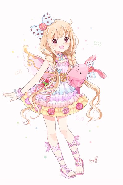 Anime picture 700x1053 with idolmaster idolmaster cinderella girls futaba anzu mei (maysroom) single long hair tall image looking at viewer blush open mouth simple background blonde hair standing white background brown eyes payot full body ahoge braid (braids) :d