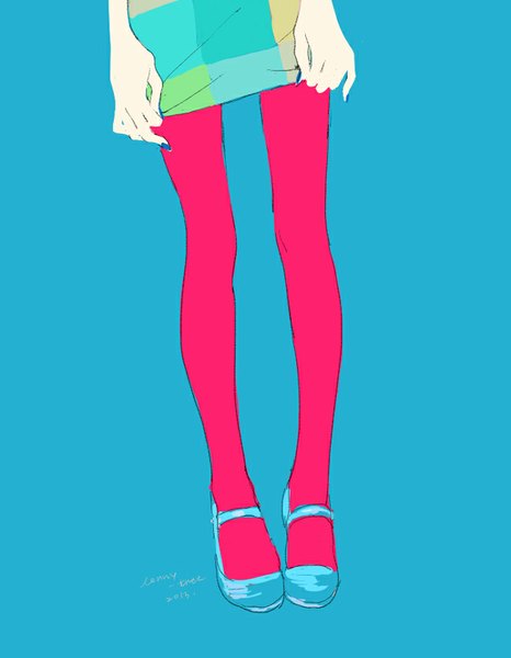 Anime picture 650x836 with original lenny-tree single tall image simple background standing signed nail polish blue background girl skirt pantyhose