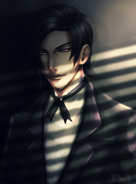 Anime picture 1164x1574 with kuroshitsuji a-1 pictures claude faustus daenir art tall image looking at viewer short hair black hair red eyes boy bowtie suit